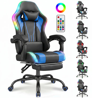 Devoko Ergonomic gaming chair with multi-color RGB lighting, footrest, height adjustable and tiltable for Games