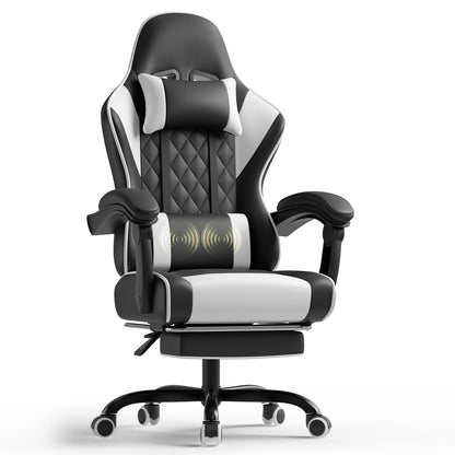 HOMALL Ergonomic Massage Gaming Chair with Lumbar Support, Adjustable Height Reclining Computer Chair, Swivel Office Chair with Headrest & Footrest