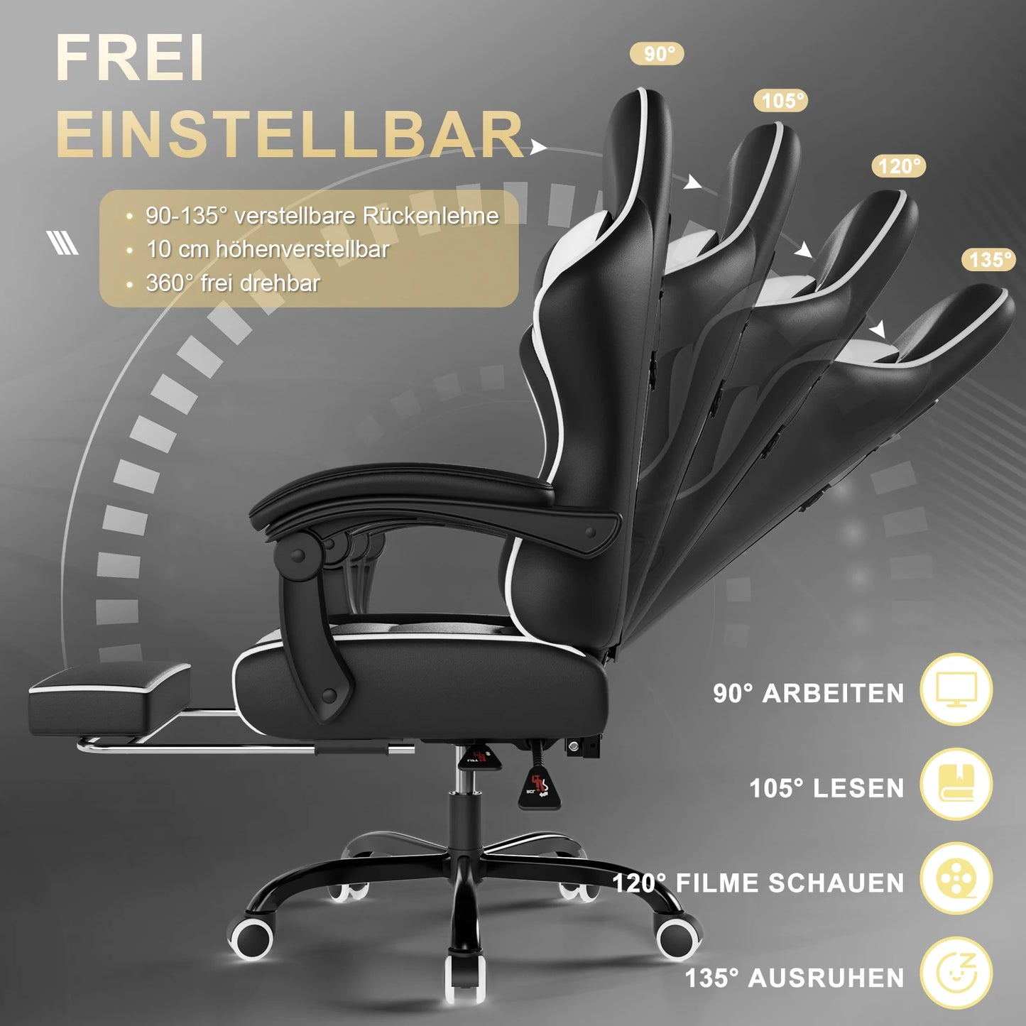 HOMALL Ergonomic Massage Gaming Chair with Lumbar Support, Adjustable Height Reclining Computer Chair, Swivel Office Chair with Headrest & Footrest