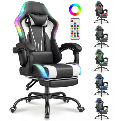 Devoko Ergonomic gaming chair with multi-color RGB lighting, footrest, height adjustable and tiltable for Games