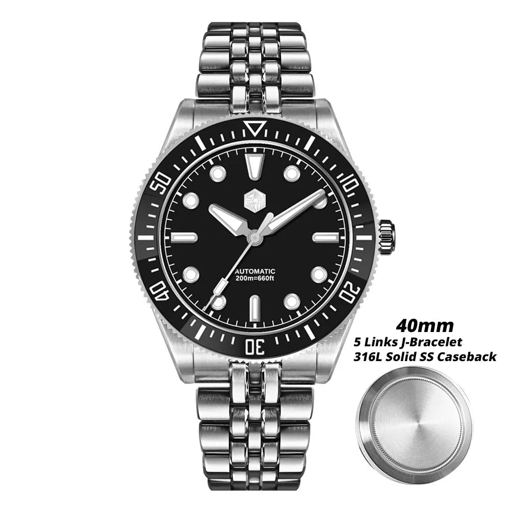 Relógio de mergulho de luxo para homem San Martin 40mm Miyota 9015, mostrador em esmalte sunburst, relógio de pulso mecânico automático, resistente à água 200m, SN0148