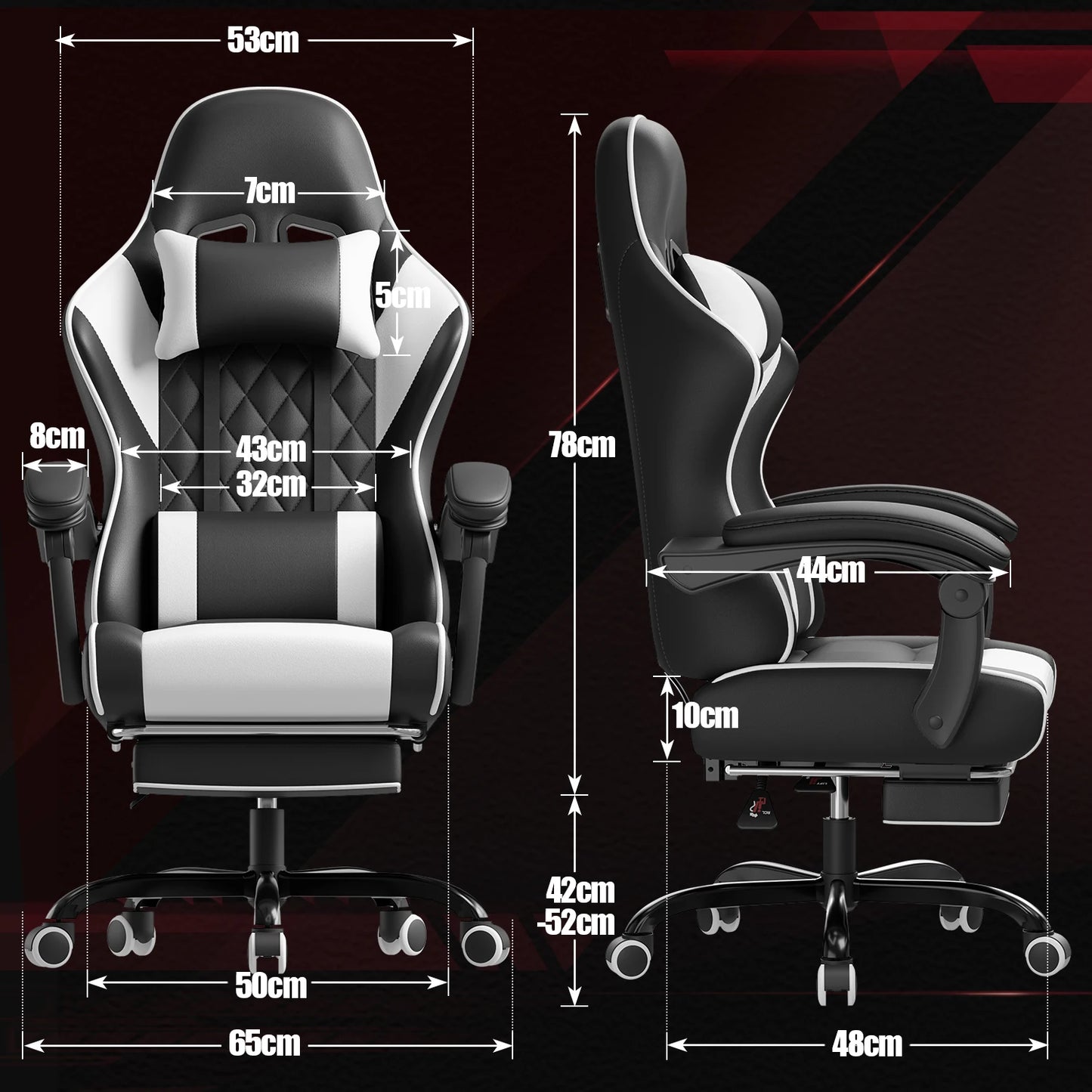 HOMALL Ergonomic Massage Gaming Chair with Lumbar Support, Adjustable Height Reclining Computer Chair, Swivel Office Chair with Headrest & Footrest