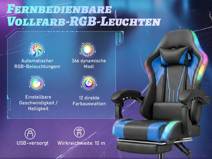 Devoko Ergonomic gaming chair with multi-color RGB lighting, footrest, height adjustable and tiltable for Games