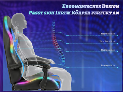 Devoko Ergonomic gaming chair with multi-color RGB lighting, footrest, height adjustable and tiltable for Games