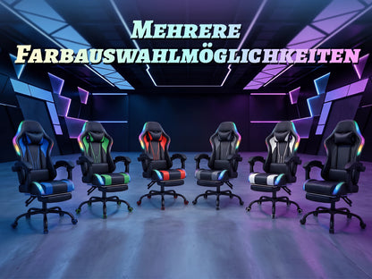 Devoko Ergonomic gaming chair with multi-color RGB lighting, footrest, height adjustable and tiltable for Games