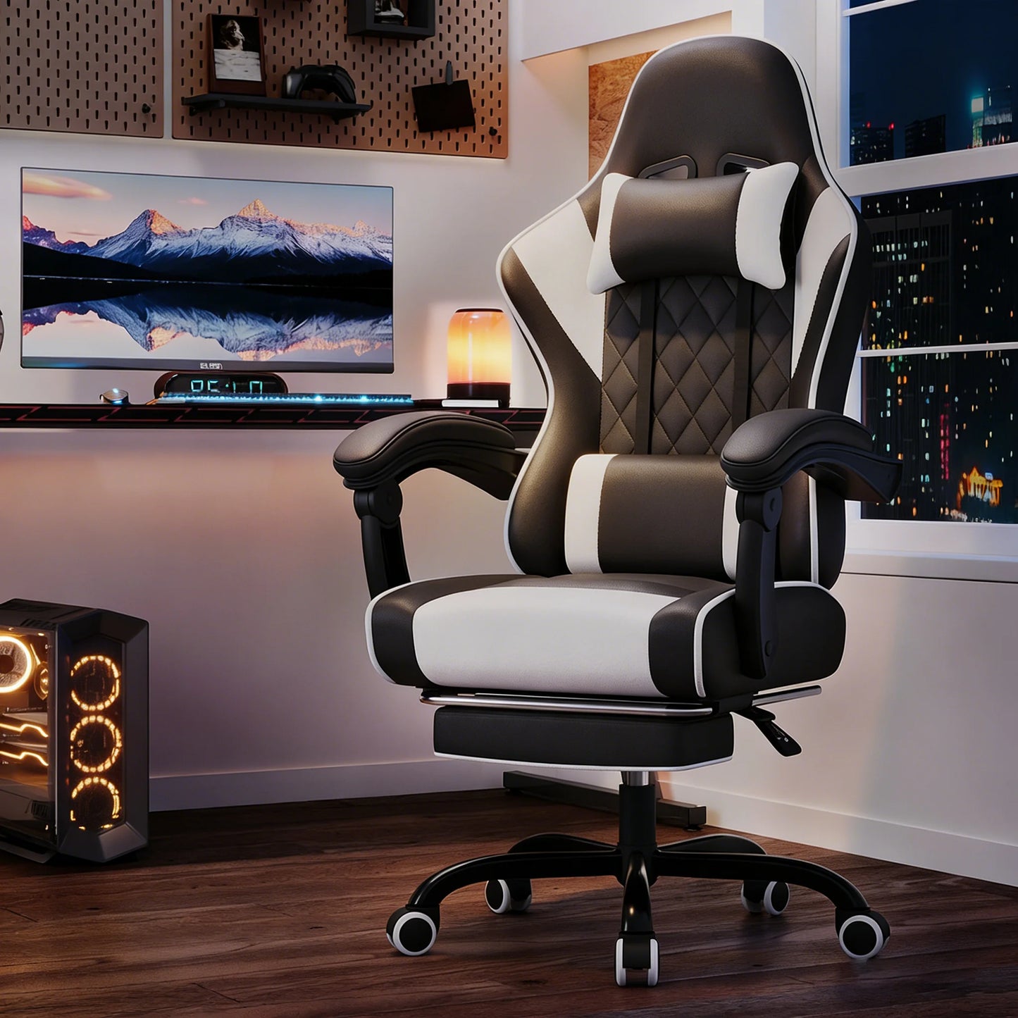 HOMALL Ergonomic Massage Gaming Chair with Lumbar Support, Adjustable Height Reclining Computer Chair, Swivel Office Chair with Headrest & Footrest