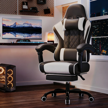 HOMALL Ergonomic Massage Gaming Chair with Lumbar Support, Adjustable Height Reclining Computer Chair, Swivel Office Chair with Headrest & Footrest