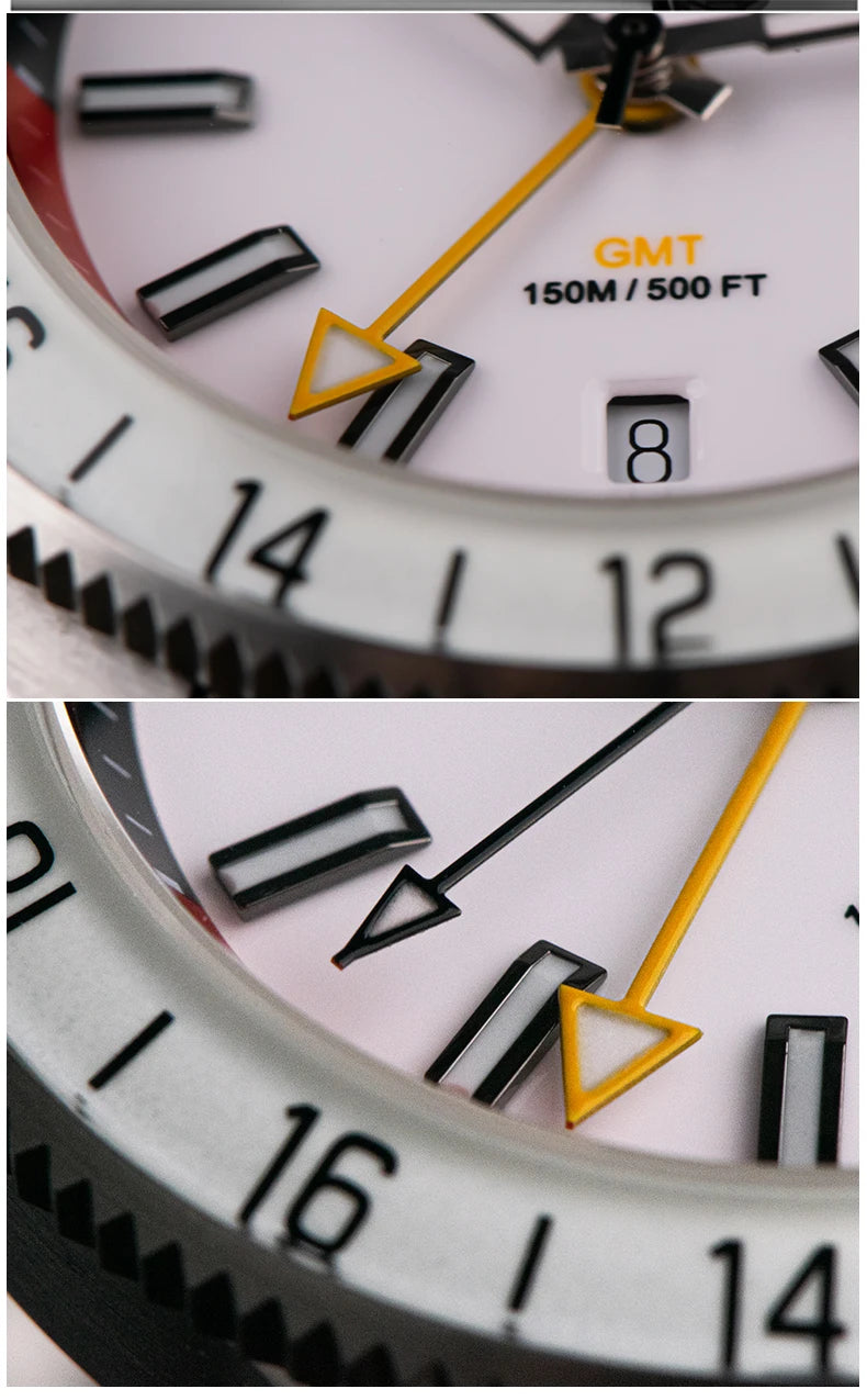 Comes With Rubber Strap Man's Automatic Watch Quartz Swiss Movement BGW9 Luminous Bezel 4-Pin GMT 150 Meters Waterproof Diving
