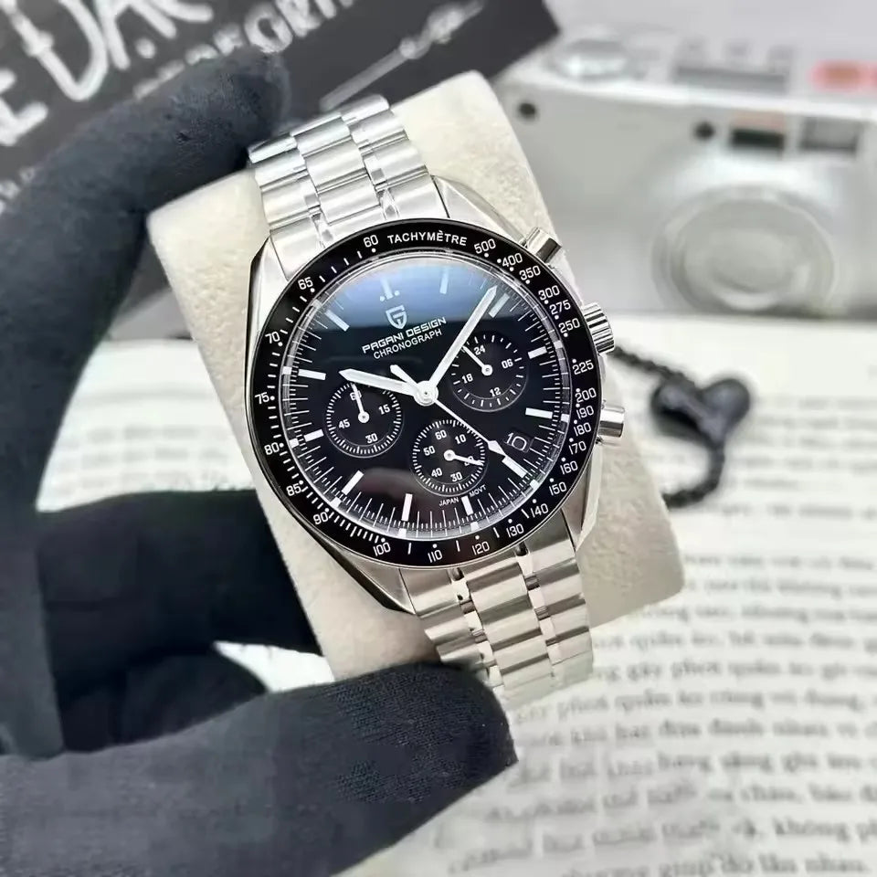Nuovo orologio da uomo PAGANI DESIGN V6 Moon 2026 Speed Sports, cronografo al quarzo, zaffiro AR e lunetta in ceramica, orologio sicuro
