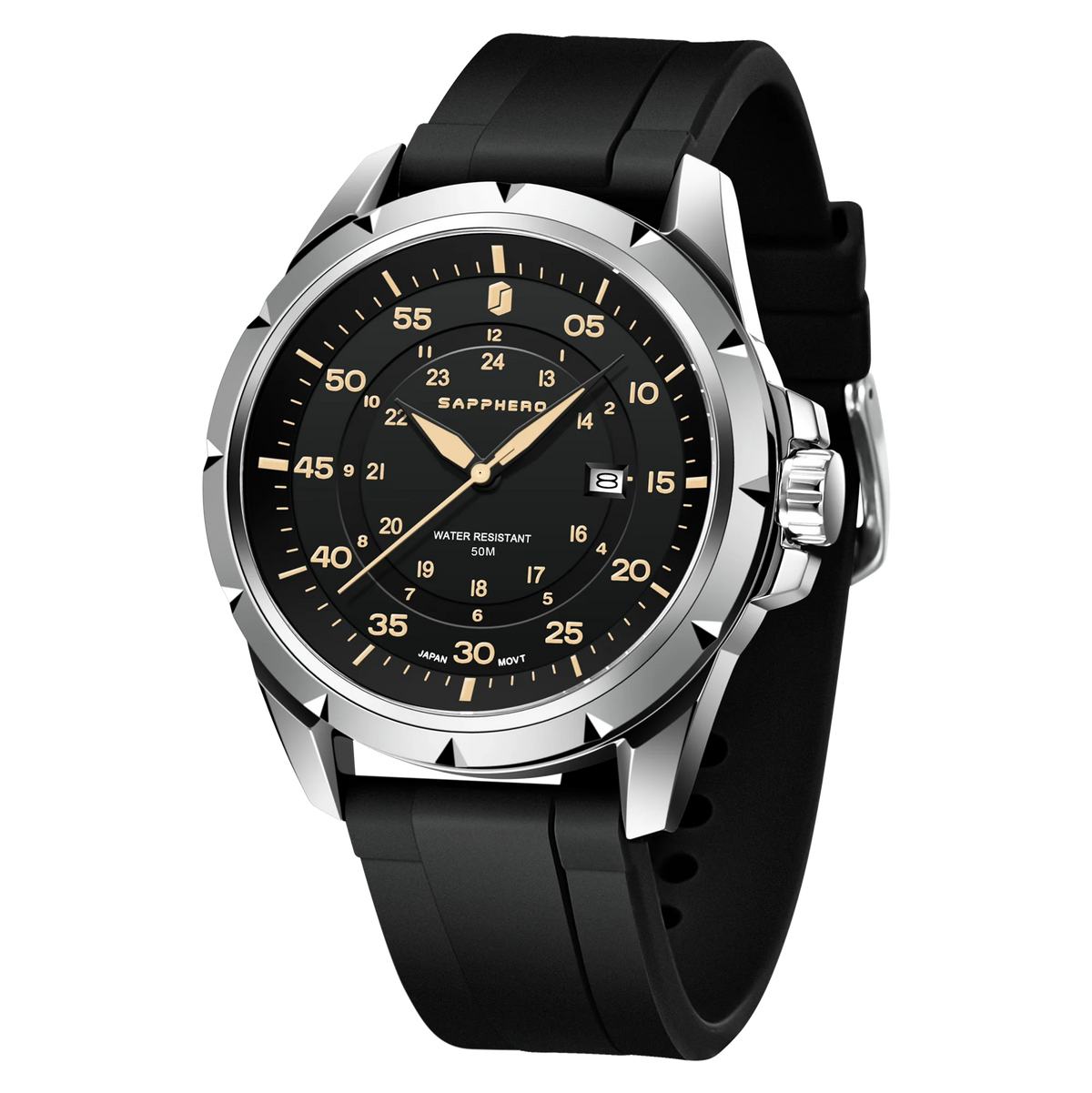 Reloj para hombre SAPPHERO: reloj de cuarzo de lujo, resistente al agua hasta 50 m, equipado con un mecanismo importado y una caja de acero inoxidable. Una idea de regalo ideal para hombre.