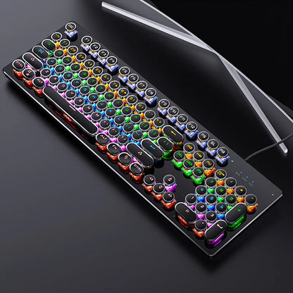 Teclado mecánico retro punk con interruptores azul, negro y marrón, 104 teclas, USB con cable, teclado gaming retroiluminado RGB para PC, portátil y gamers