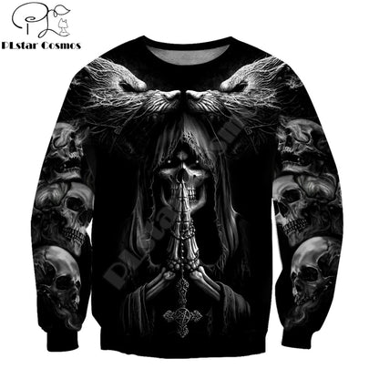 Sweatshirt com Capuz de Outono Fenrir Lobo Caveira Tatuagem 3D com Estampado Integral para Homem, Unissexo, com Fecho, Pullover, Casaco Casual DW0364
