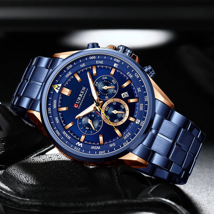 CURREN Men’s Watch – Trendy watch from a leading brand, luxury model, water-resistant, stainless steel, sporty style, quartz chronograph