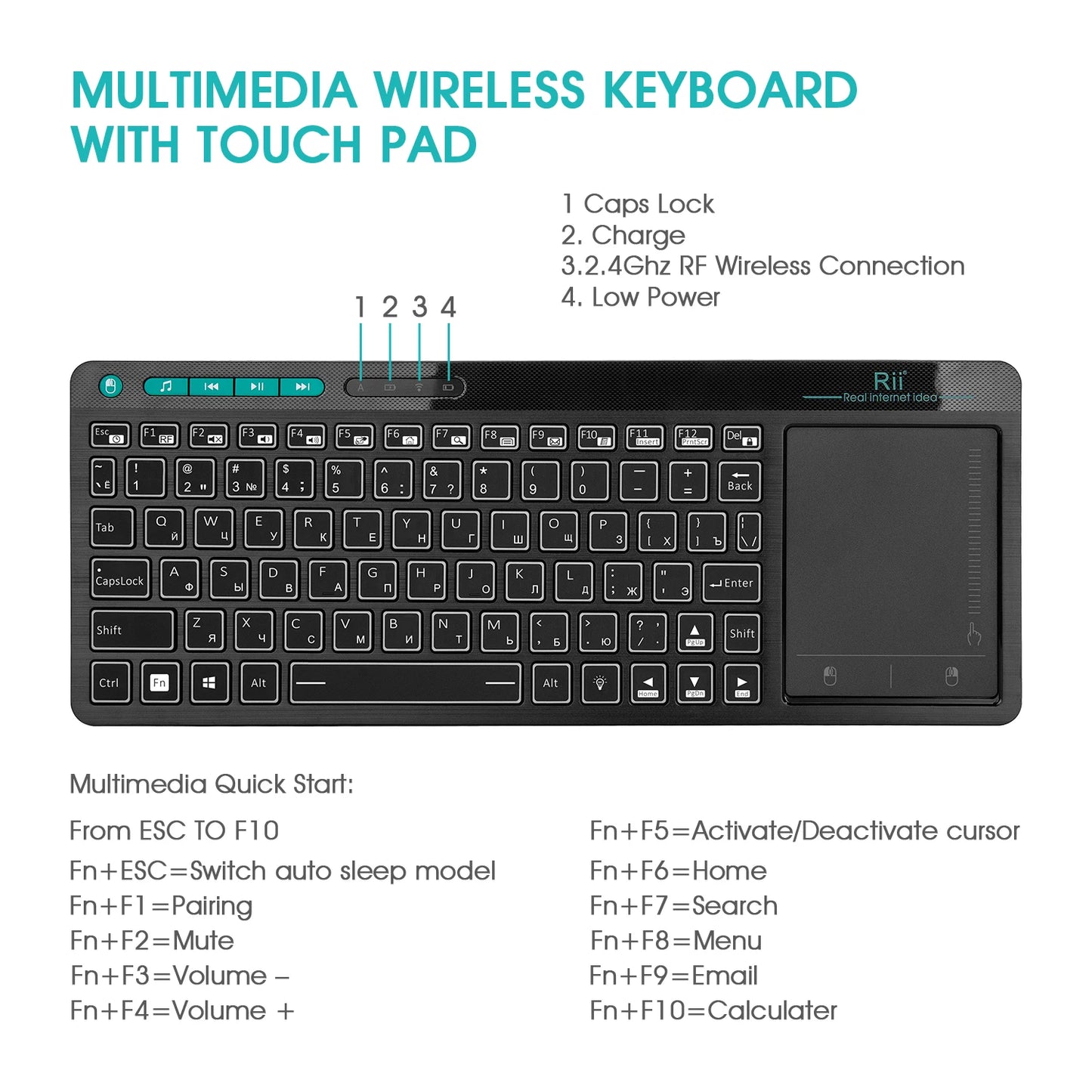 Rii K18S BT And 2.4GHz Wireless RU Mini Keyboard Backlight Touchpad Air Mouse for Android Box Smart TV Windows