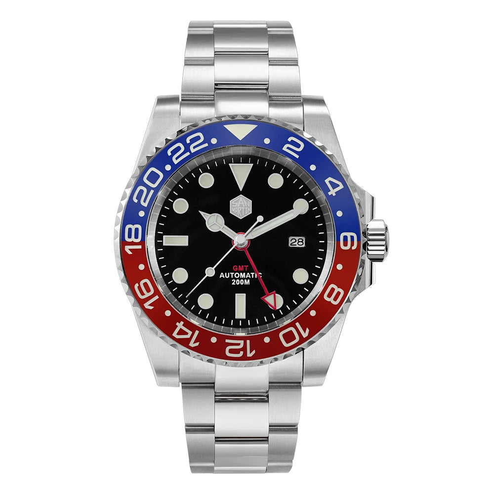 San Martin Luxury GMT Hangzhou 6460 Men Automatic Mechanical Watch Business Sports Waterproof 200m Sapphire Full Luminous SN0016
