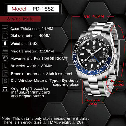 2026 Nuovo PAGANI DESIGN Orologio meccanico di lusso da uomo in acciaio inossidabile GMT Top Brand Vetro zaffiro Orologio da uomo