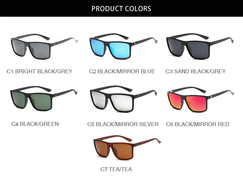 Classic Black Square Polarized Sunglasses Men Fashion Mirror Blue Sun Glasses Unisex Vintage Anti Glare Driving Shades UV400