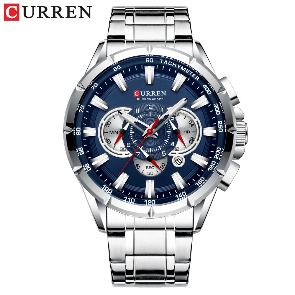 Relógio masculino CURREN Business Men, relógio de pulso de luxo em aço inoxidável, cronógrafo militar, relógio de quartzo