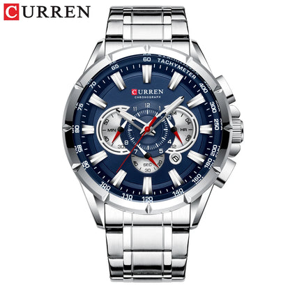 Relógio masculino CURREN Business Men, relógio de pulso de luxo em aço inoxidável, cronógrafo militar, relógio de quartzo