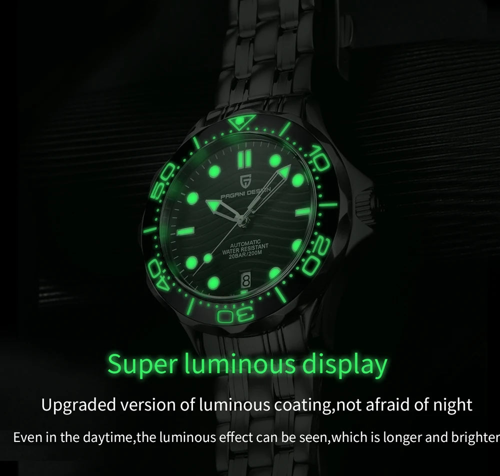 PAGANI DESIGN 2026 Nuevo V2 Waves 200M Reloj de buceo para hombre, reloj automático de lujo y moda para hombre, cristal de zafiro AR, reloj de pulsera para hombre