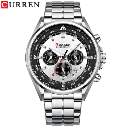 CURREN Men’s Watch – Trendy watch from a leading brand, luxury model, water-resistant, stainless steel, sporty style, quartz chronograph