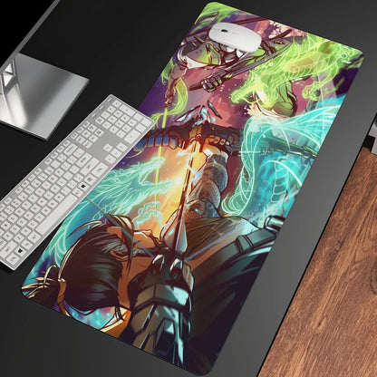 XXL Gaming Anime -hiirimatto, suuri hiirimatto, tyttöaiheinen näppäimistö- ja tietokone-PC-pöytämatto reunalla, Overwatch-/CS:GO-pelaajille
