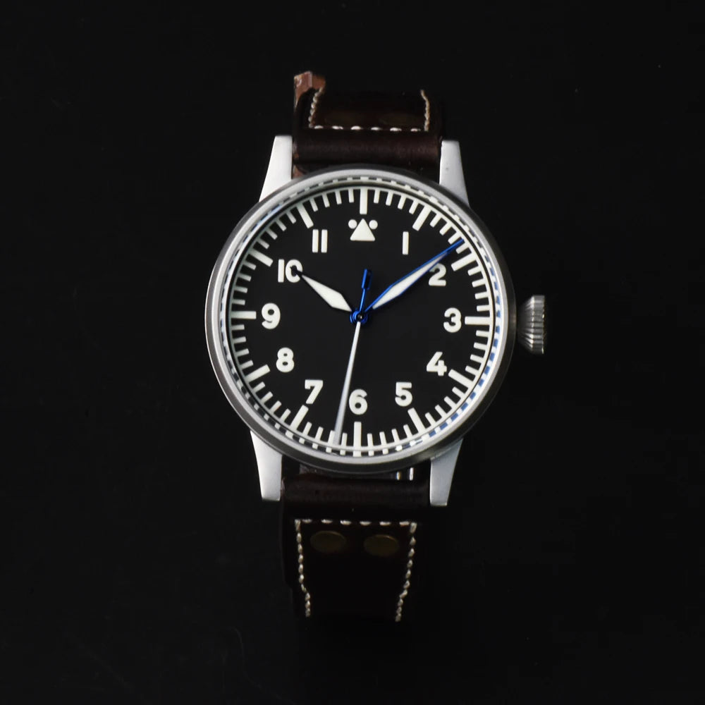 Hruodland Pilot Men's Automatic Mechanical Watch PT5000 Sapphire Luminous C3 Stainless Steel Waterproof 10Bar Men's Watch