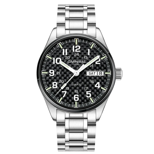 Reloj CARNIVAL de marca de lujo para hombre, reloj de cuarzo con manecillas luminosas, resistente al agua, de acero inoxidable macizo, Relogio Masculino 8638