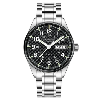 Reloj CARNIVAL de marca de lujo para hombre, reloj de cuarzo con manecillas luminosas, resistente al agua, de acero inoxidable macizo, Relogio Masculino 8638