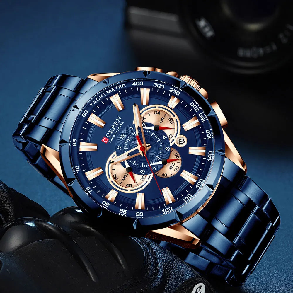 Relógio masculino CURREN Business Men, relógio de pulso de luxo em aço inoxidável, cronógrafo militar, relógio de quartzo