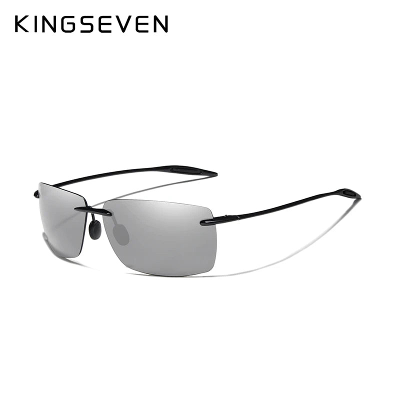 KINGSEVEN Brand Polarized Sunglasses Men Fashion Rimless Lens Driving Square Sun Glasses Male Women TR90 Goggle Zonnebril