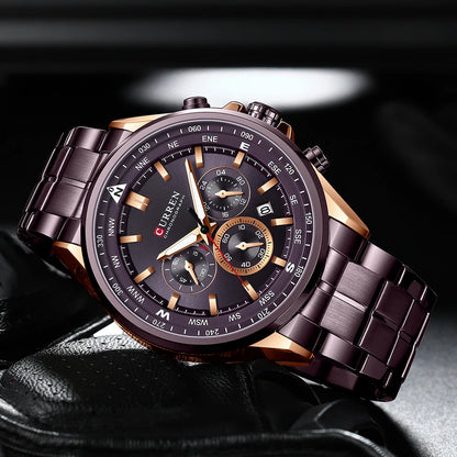 CURREN Men’s Watch – Trendy watch from a leading brand, luxury model, water-resistant, stainless steel, sporty style, quartz chronograph