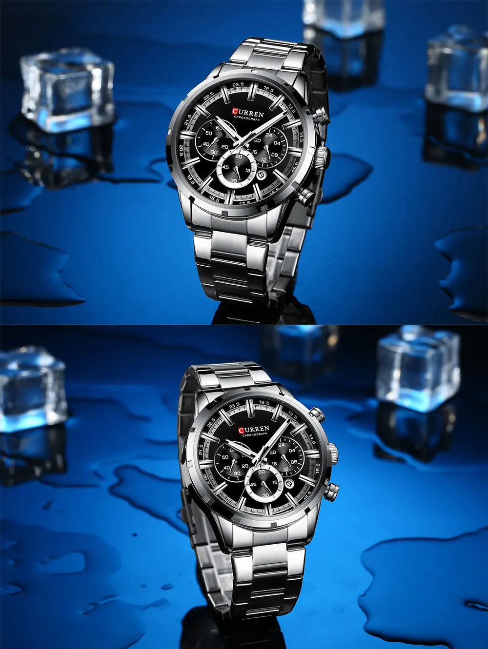 Reloj Curren para hombre con esfera azul, correa de acero inoxidable y fecha, reloj masculino de negocios, resistente al agua, reloj de pulsera de lujo para hombre