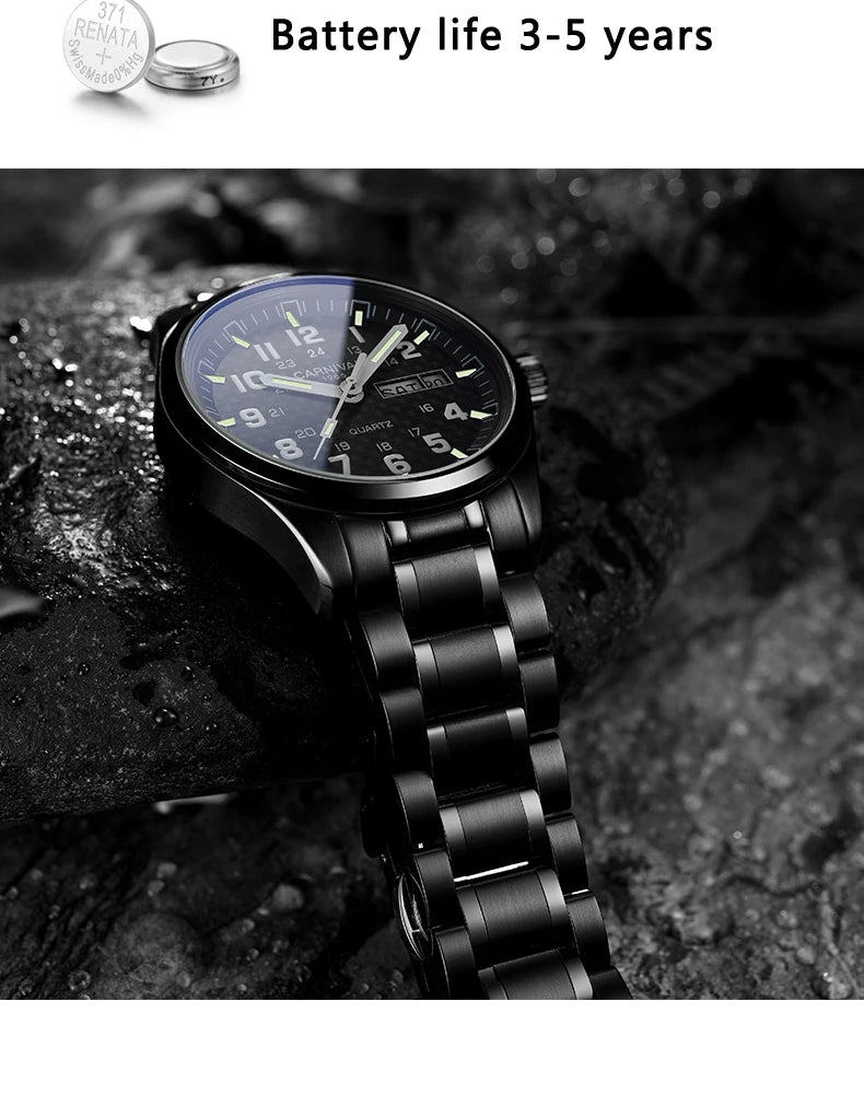 Reloj CARNIVAL de marca de lujo para hombre, reloj de cuarzo con manecillas luminosas, resistente al agua, de acero inoxidable macizo, Relogio Masculino 8638