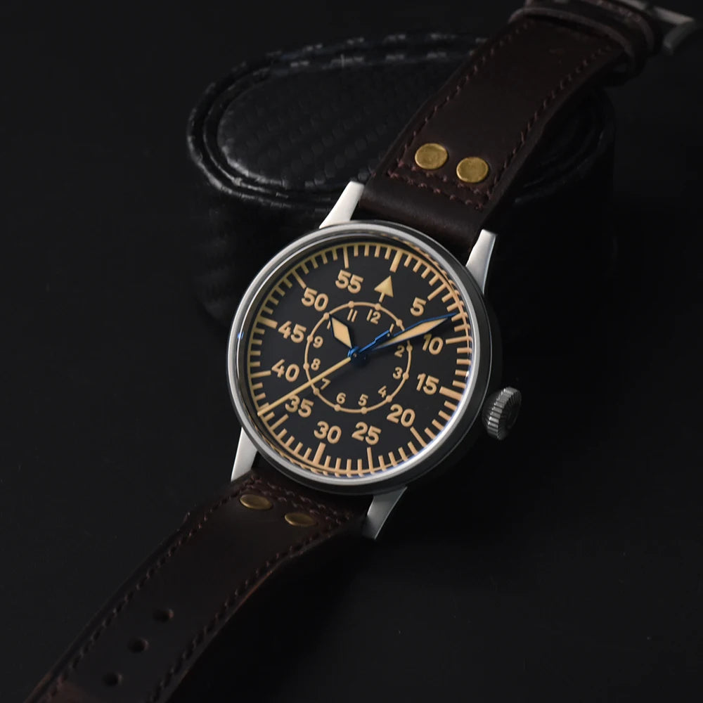 Hruodland Pilot Men's Automatic Mechanical Watch PT5000 Sapphire Luminous C3 Stainless Steel Waterproof 10Bar Men's Watch