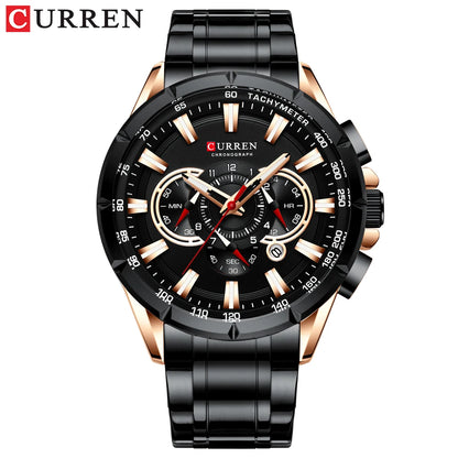 Relógio masculino CURREN Business Men, relógio de pulso de luxo em aço inoxidável, cronógrafo militar, relógio de quartzo
