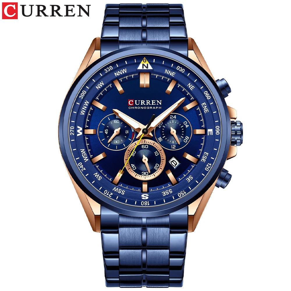 CURREN Men’s Watch – Trendy watch from a leading brand, luxury model, water-resistant, stainless steel, sporty style, quartz chronograph