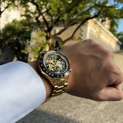 Winner Men’s Watch – Sporty design, intricate bezel, on-trend style, prestigious brand, automatic watch with exposed mechanism (skeletonised)