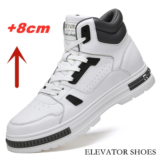 FUQIAO New High Top Elevator Shoes Casual Men Sneakers Height Increasing 8cm Cow Split Leather Leisure Designer Shoes