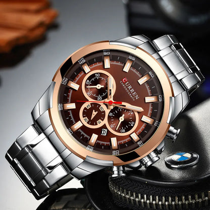 CURREN Montres pour hommes Top marque grande montre de sport de luxe hommes montres à quartz en acier militaire chronographe or conception horloge masculine