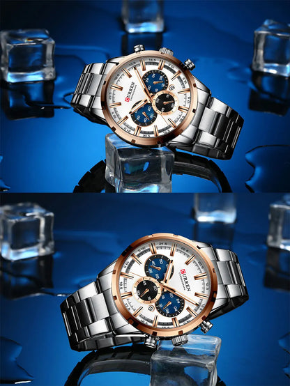 Reloj Curren para hombre con esfera azul, correa de acero inoxidable y fecha, reloj masculino de negocios, resistente al agua, reloj de pulsera de lujo para hombre