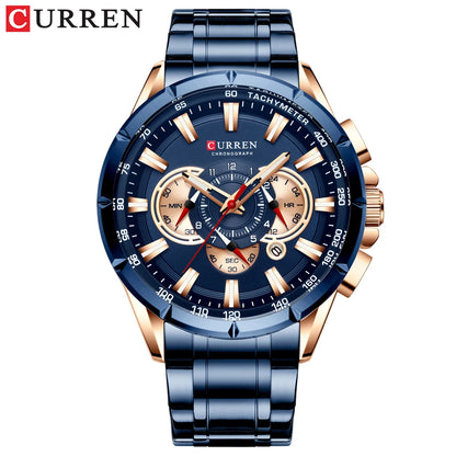 Relógio masculino CURREN Business Men, relógio de pulso de luxo em aço inoxidável, cronógrafo militar, relógio de quartzo