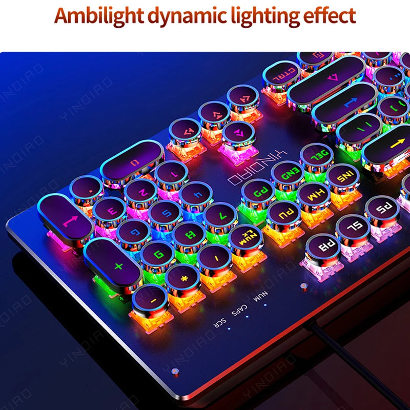 Teclado mecánico retro punk con interruptores azul, negro y marrón, 104 teclas, USB con cable, teclado gaming retroiluminado RGB para PC, portátil y gamers