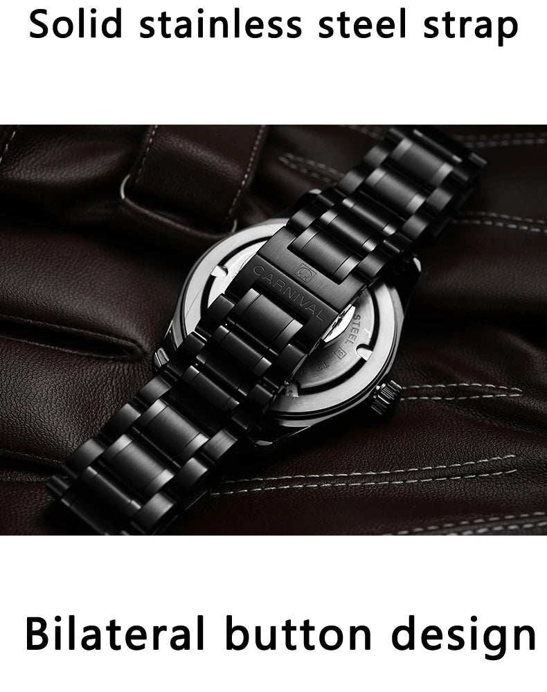Reloj CARNIVAL de marca de lujo para hombre, reloj de cuarzo con manecillas luminosas, resistente al agua, de acero inoxidable macizo, Relogio Masculino 8638