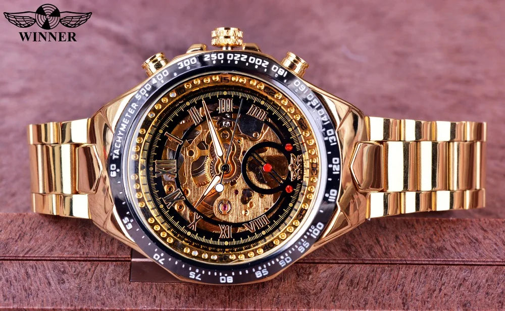Winner Men’s Watch – Sporty design, intricate bezel, on-trend style, prestigious brand, automatic watch with exposed mechanism (skeletonised)