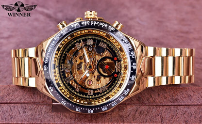 Winner Men’s Watch – Sporty design, intricate bezel, on-trend style, prestigious brand, automatic watch with exposed mechanism (skeletonised)