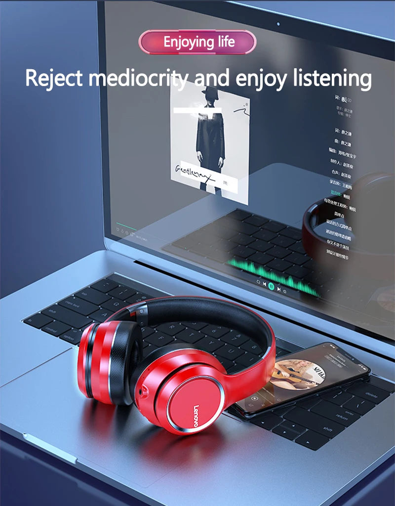 Auriculares Lenovo HD200 Bluetooth inalámbricos circumaurales – Casco gaming estéreo HiFi con cancelación de ruido y micrófono