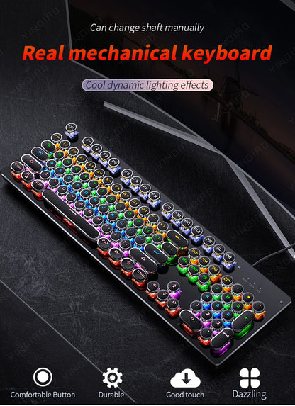 Teclado mecánico retro punk con interruptores azul, negro y marrón, 104 teclas, USB con cable, teclado gaming retroiluminado RGB para PC, portátil y gamers