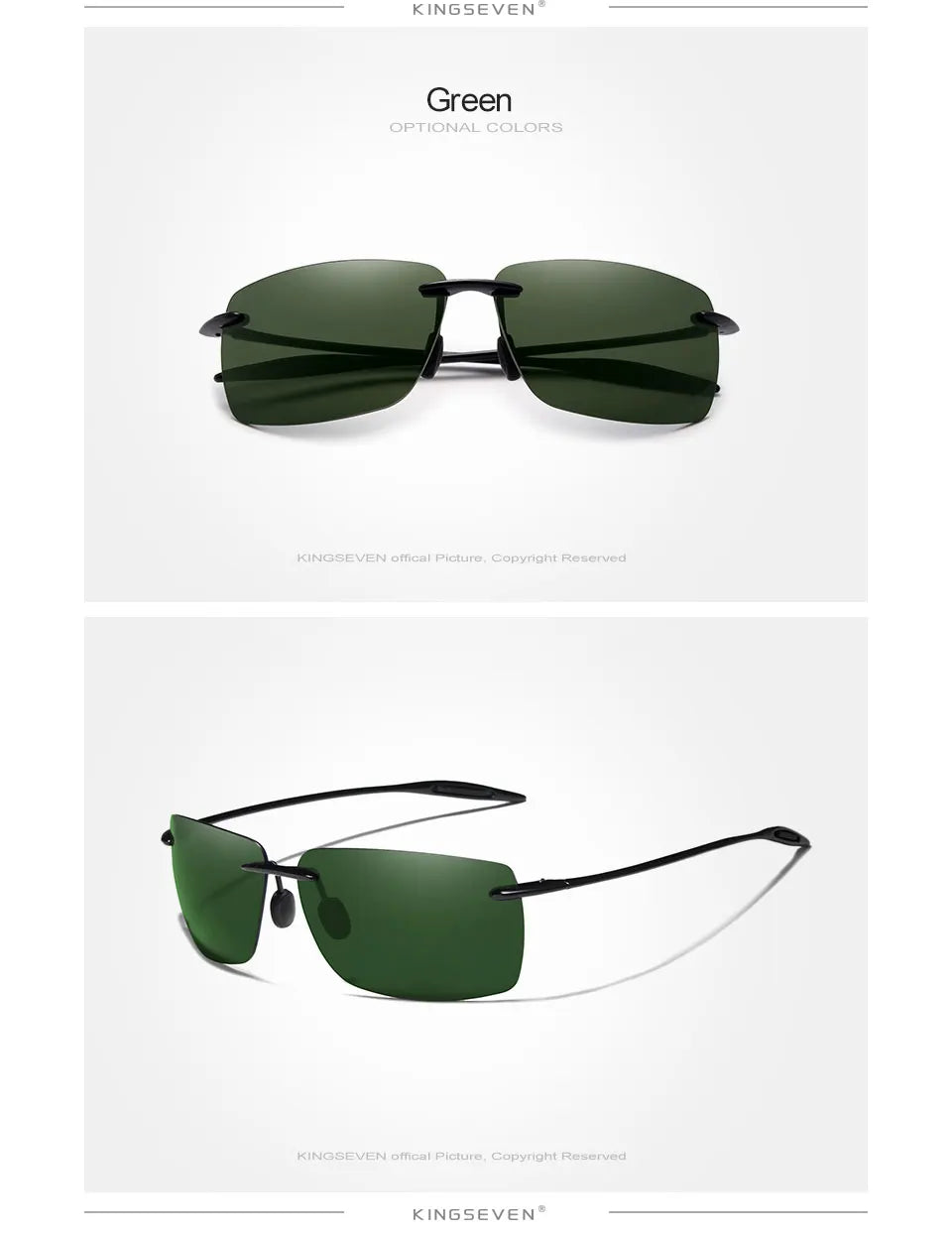 KINGSEVEN Brand Polarized Sunglasses Men Fashion Rimless Lens Driving Square Sun Glasses Male Women TR90 Goggle Zonnebril