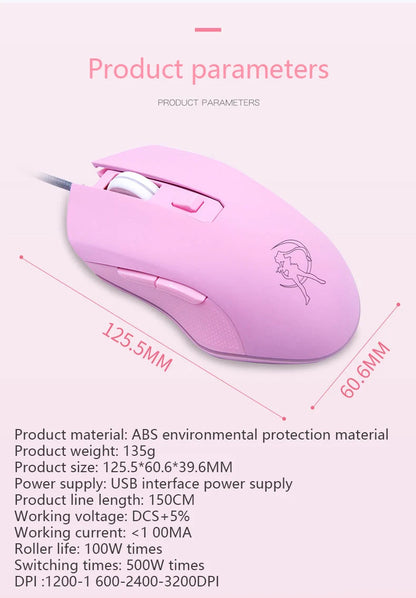 UTHAI DB49 Wired Luminous Pink Mouse 1600 (dpi) Computer Accessories Peripheral Cute Girl Gaming Mouse